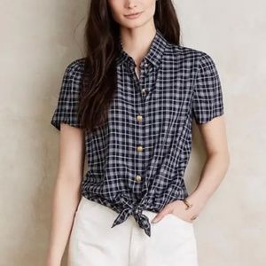 Anthropologie NWT large Paper Crown button down black white plaid shirt